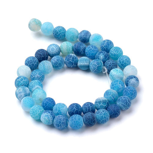 Gemstone Beads, Agate, Natural, Round, (Dyed), Frosted, Crackle, Blue, 8mm - BEADED CRATIONS