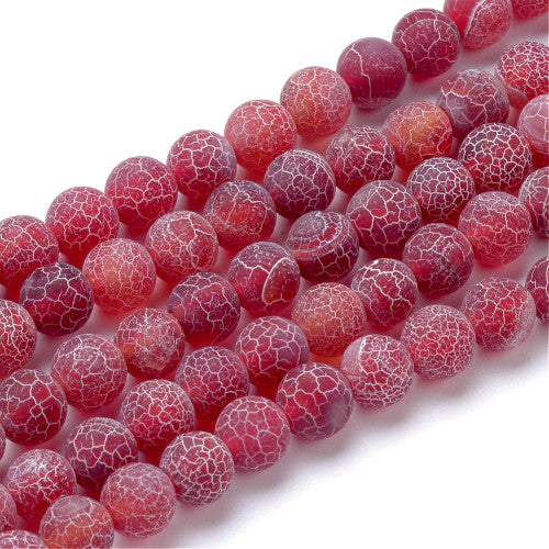Gemstone Beads, Agate, Natural, Round, (Dyed), Frosted, Crackle, Dark Red, 8mm - BEADED CREATIONS