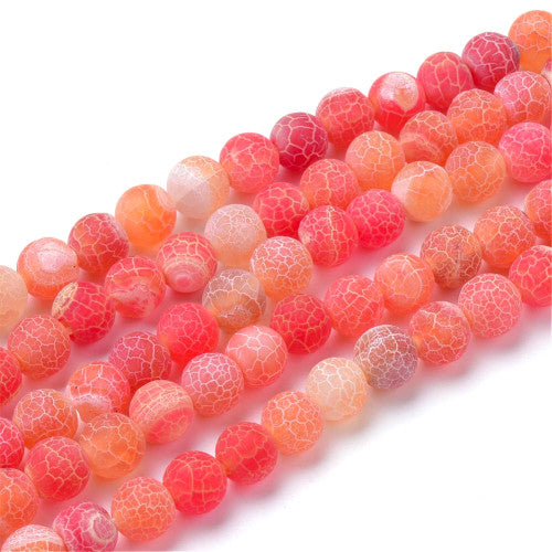Gemstone Beads, Agate, Natural, Round, (Dyed), Frosted, Crackle, Orange, 8mm - BEADED CREATIONS