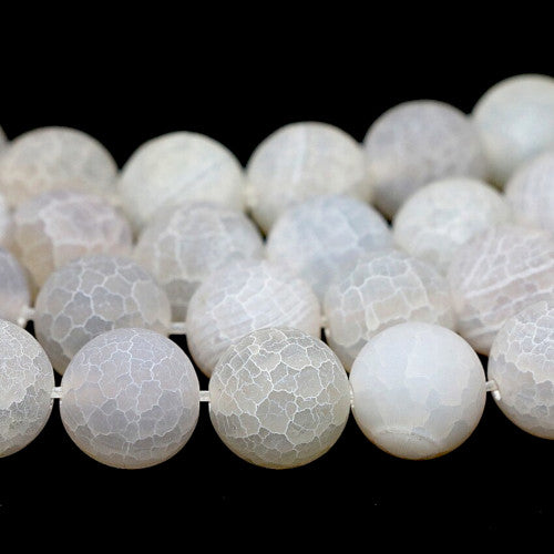 Gemstone Beads, Agate, Natural, Round, (Dyed), Frosted, Crackle, White, 8mm - BEADED CREATIONS