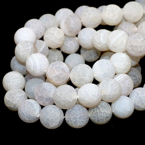 Gemstone Beads, Agate, Natural, Round, (Dyed), Frosted, Crackle, White, 8mm - BEADED CREATIONS