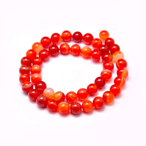 Gemstone Beads, Banded Agate, Natural, Round, (Dyed And Heated), Orange, Red, 8mm - BEADED CREATIONS