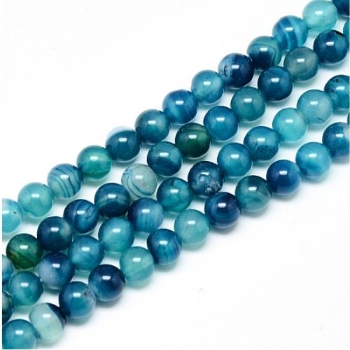 Gemstone Beads, Banded Agate, Natural, Round, (Dyed), Dark Cyan, 8mm - BEADED CREATIONS