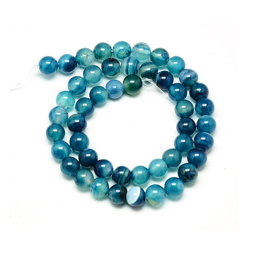 Gemstone Beads, Banded Agate, Natural, Round, (Dyed), Dark Cyan, 8mm - BEADED CREATIONS