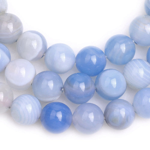 Gemstone Beads, Banded Agate, Natural, Round, (Dyed), Light Blue, 8mm - BEADED CREATIONS