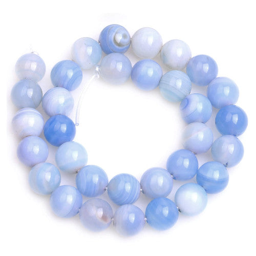 Gemstone Beads, Banded Agate, Natural, Round, (Dyed), Light Blue, 8mm - BEADED CREATIONS