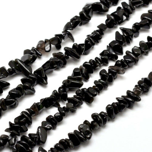 Gemstone Beads, Black Agate, Natural, Free Form, Chip Strand, 5-8mm - BEADED CREATIONS