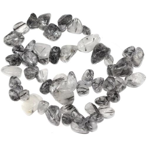 Gemstone Beads, Black Rutilated Quartz, Natural, Free Form, Chip Strand, 10-15mm - BEADED CREATIONS