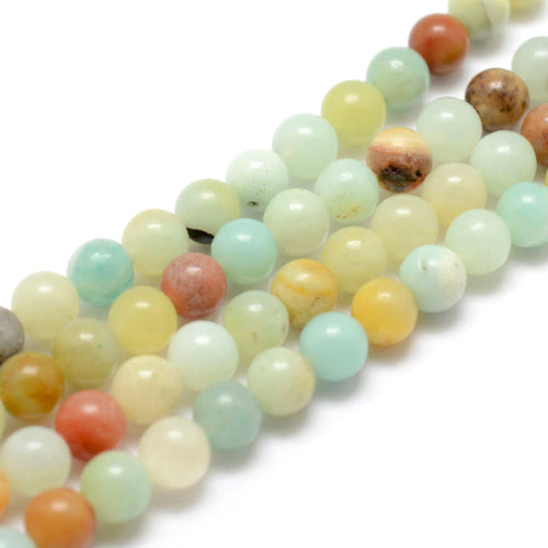 Gemstone Beads, Flower Amazonite, Natural, Round, 8mm - BEADED CREATIONS