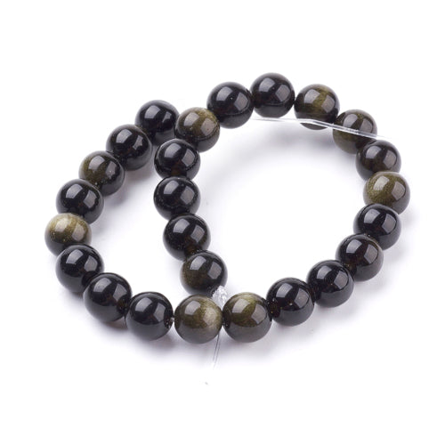 Gemstone Beads, Golden Sheen Obsidian, Natural, Round, 8mm - BEADED CREATIONS