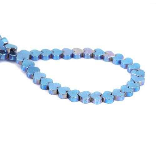Gemstone Beads, Hematite, Synthetic, Non-Magnetic, Electroplated, Heart, Blue, Plated, 6mm - BEADED CREATIONS