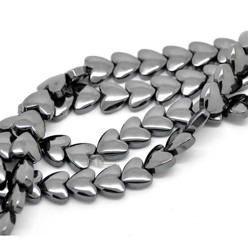 Gemstone Beads, Hematite, Synthetic, Non-Magnetic, Electroplated, Heart, Platinum Plated, 8mm - BEADED CREATIONS