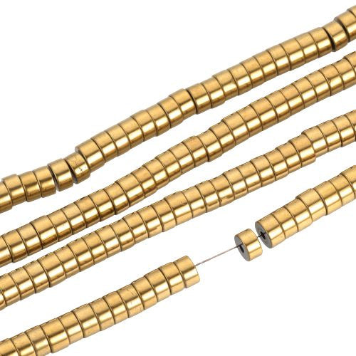 Gemstone Beads, Hematite, Synthetic, Non-Magnetic, Electroplated, Heishi Beads, Disc, Flat, Round, Gold Plated, 4mm - BEADED CREATIONS