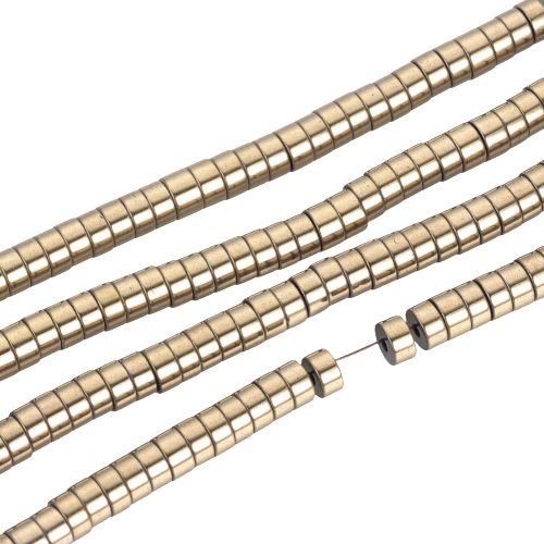 Gemstone Beads, Hematite, Synthetic, Non-Magnetic, Electroplated, Heishi Beads, Disc, Flat, Round, Light Gold Plated, 4mm - BEADED CREATIONS