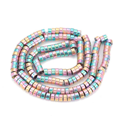 Gemstone Beads, Hematite, Synthetic, Non-Magnetic, Electroplated, Heishi Beads, Disc, Flat, Round, Rainbow, Plated, 4mm - BEADED CREATIONS