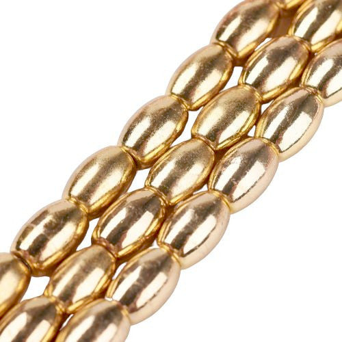 Gemstone Beads, Hematite, Synthetic, Non-Magnetic, Electroplated, Oval, Gold, Plated, 5mm - BEADED CREATIONS
