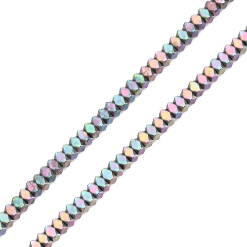 Gemstone Beads, Hematite, Synthetic, Non-Magnetic, Electroplated, Polygon, Rainbow, Plated, 3mm - BEADED CREATIONS