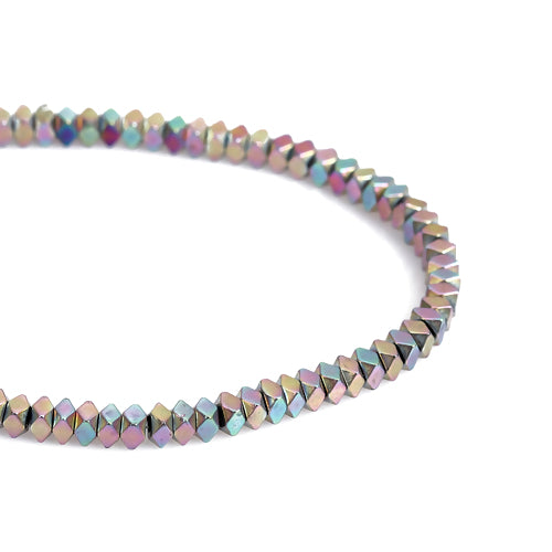 Gemstone Beads, Hematite, Synthetic, Non-Magnetic, Electroplated, Polygon, Rainbow, Plated, 3mm - BEADED CREATIONS
