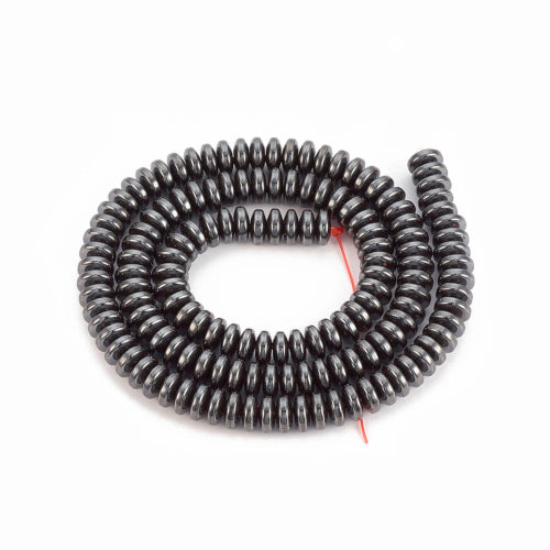 Gemstone Beads, Hematite, Synthetic, Non-Magnetic, Electroplated, Rondelle, Gun Black, 6mm - BEADED CREATIONS