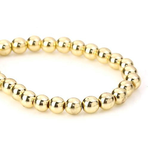 Gemstone Beads, Hematite, Synthetic, Non-Magnetic, Electroplated, Round, Gold Plated, 4mm - BEADED CREATIONS