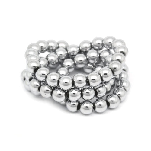Gemstone Beads, Hematite, Synthetic, Non-Magnetic, Electroplated, Round, Silver Plated, 6mm - BEADED CREATIONS