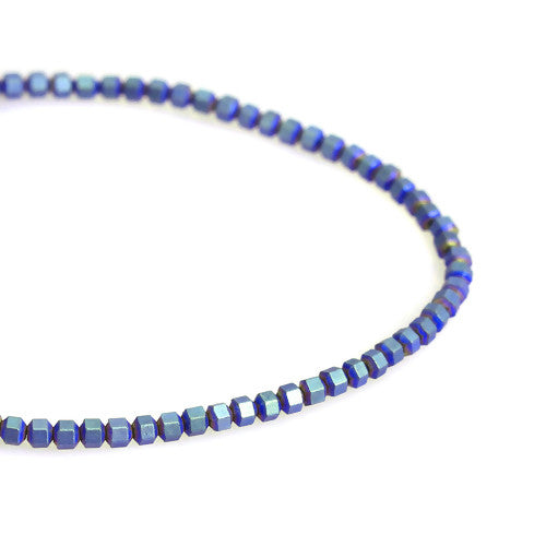 Gemstone Beads, Hematite, Synthetic, Non-Magnetic, Faceted, Lantern, Blue, Matte, 4mm - BEADED CREATIONS