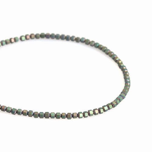Gemstone Beads, Hematite, Synthetic, Non-Magnetic, Faceted, Lantern, Green, Matte, 4mm - BEADED CREATIONS