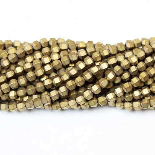 Gemstone Beads, Hematite, Synthetic, Non-Magnetic, Faceted, Lantern, Matte Gold, 4mm - BEADED CREATIONS