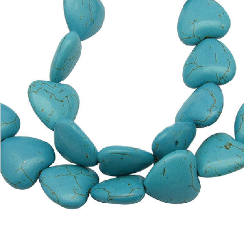 Gemstone Beads, Howlite, Magnesite, Natural, Heart, (Dyed), Turquoise, 24mm - BEADED CREATIONS