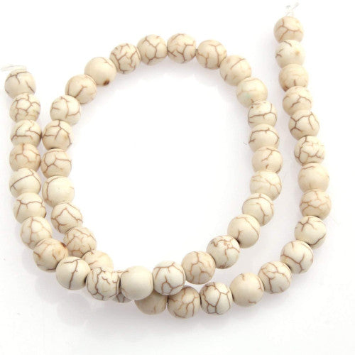 Gemstone Beads, Howlite, Magnesite, Natural, Round, Cream, 10mm - BEADED CREATIONS