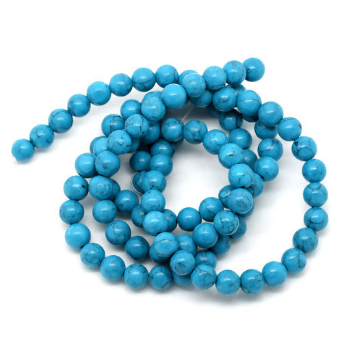 Gemstone Beads, Howlite, Magnesite, Natural, Round, (Dyed), Blue, 8mm - BEADED CREATIONS
