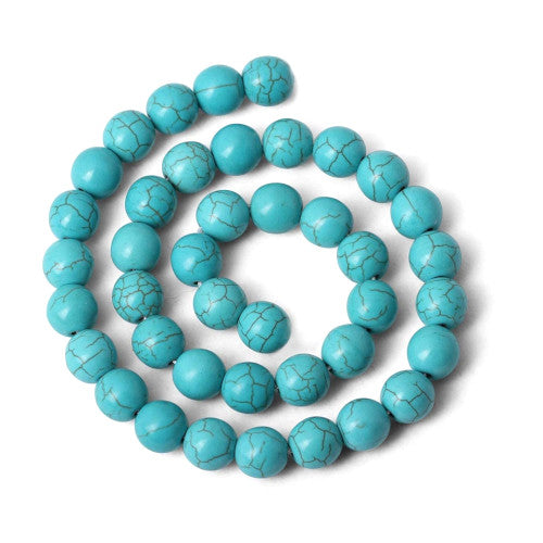 Gemstone Beads, Howlite, Magnesite, Natural, Round, (Dyed), Turquoise, 10mm - BEADED CREATIONS