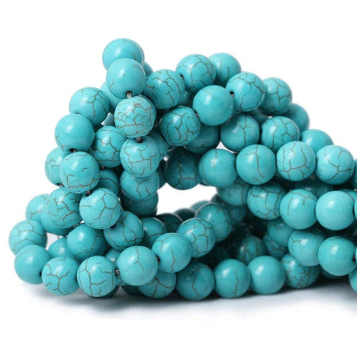 Gemstone Beads, Howlite, Magnesite, Natural, Round, (Dyed), Turquoise, 10mm - BEADED CREATIONS