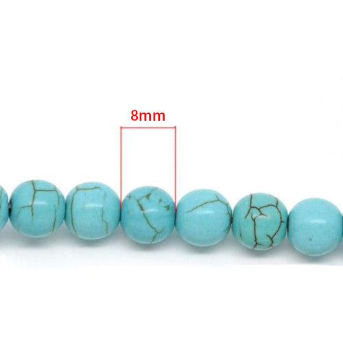 Gemstone Beads, Howlite, Magnesite, Natural, Round, (Dyed), Turquoise, 8mm - BEADED CREATIONS
