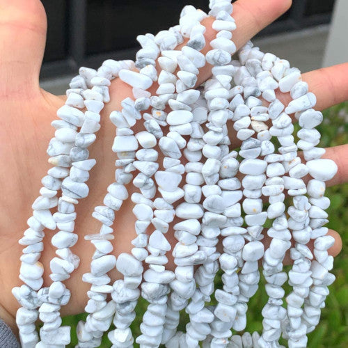 Gemstone Beads, Howlite, Magnesite, Natural, White, Free Form, Chip Strand, 5-8mm - BEADED CREATIONS