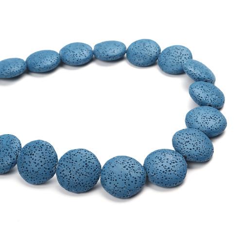 Gemstone Beads, Lava Rock, Natural, Coin, Blue, 22mm - BEADED CREATIONS