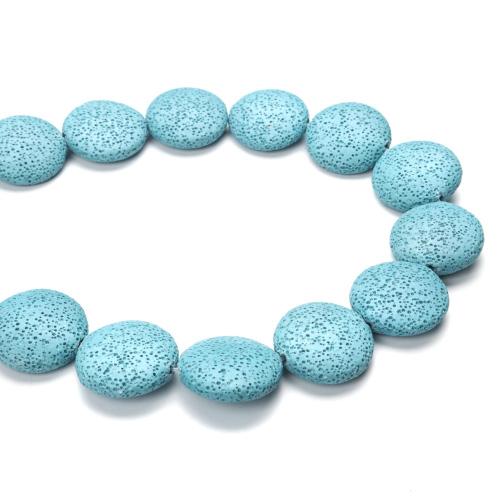 Gemstone Beads, Lava Rock, Natural, Coin, Light Blue, 27mm - BEADED CREATIONS