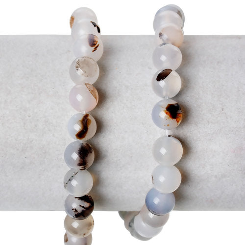 Gemstone Beads, Madagascar Multi-Agate, Natural, Round, Ivory, 8mm - BEADED CRATIONS