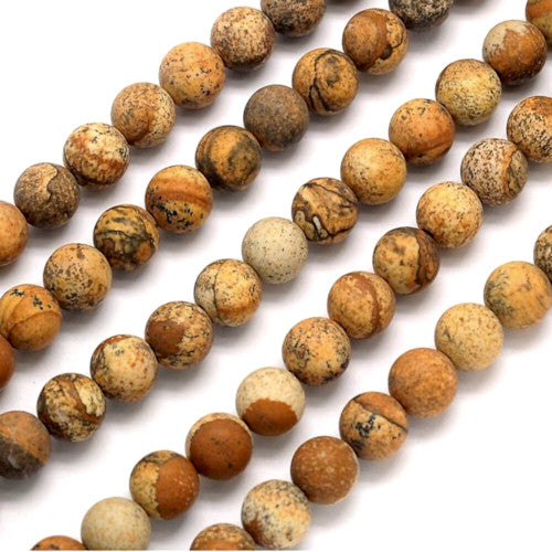 Gemstone Beads, Picture Jasper, Matt, Unpolished, Natural, Round, 8mm - BEADED CREATIONS