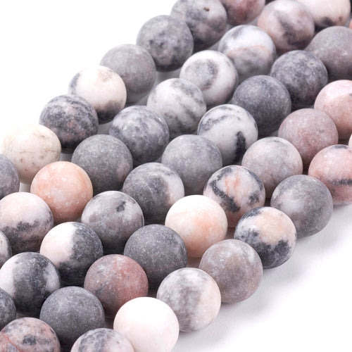 Gemstone Beads, Pink Zebra Jasper, Frosted, Natural, Round, 8mm - BEADED CREATIONS