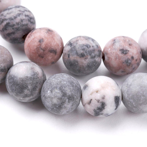 Gemstone Beads, Pink Zebra Jasper, Frosted, Natural, Round, 8mm - BEADED CREATIONS
