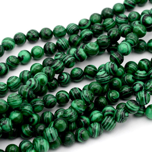 Gemstone Beads, Round, Synthetic, Malachite, Dark Green, 6mm - BEADED CREATIONS