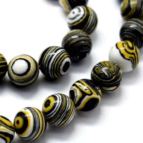 Gemstone Beads, Round, Synthetic, Malachite, (Dyed), Black, White, Yellow, Multicolored, 6mm - BEADED CREATIONS