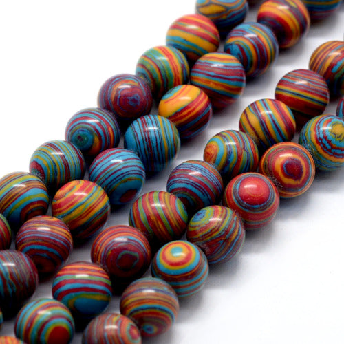 Gemstone Beads, Round, Synthetic, Malachite, (Dyed), Blue, Red, Yellow, Multicolored - BEADED CREATIONS