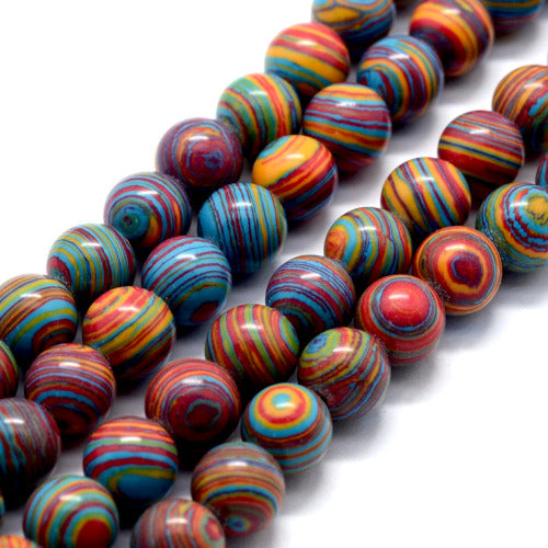 Gemstone Beads, Round, Synthetic, Malachite, (Dyed), Blue, Red, Yellow, Multicolored, 6mm - BEADED CREATIONS