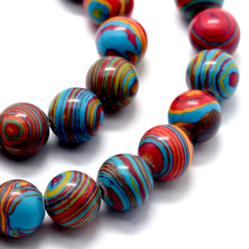 Gemstone Beads, Round, Synthetic, Malachite, (Dyed), Blue, Red, Yellow, Multicolored, 6mm - BEADED CREATIONS
