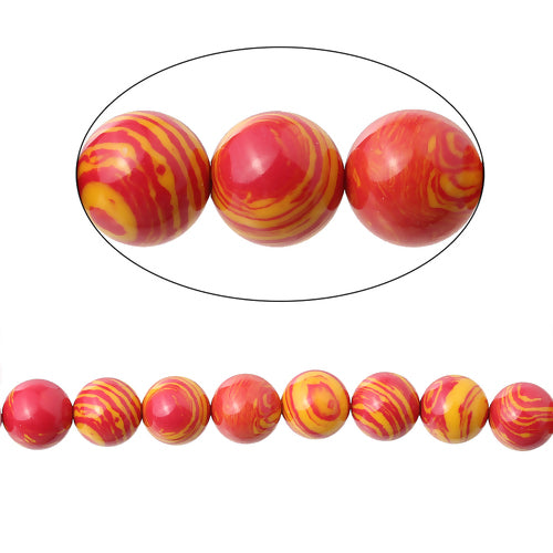Gemstone Beads, Round, Synthetic, Malachite, (Dyed), Orange, Red, 6mm - BEADED CREATIONS