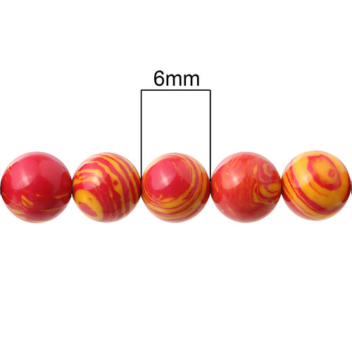 Gemstone Beads, Round, Synthetic, Malachite, (Dyed), Orange, Red, 6mm - BEADED CREATIONS