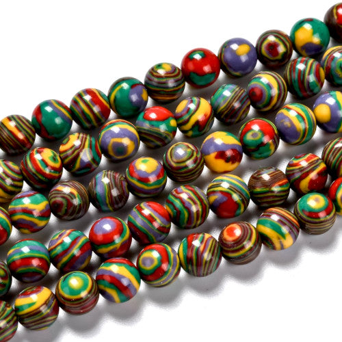 Gemstone Beads, Round, Synthetic, Malachite, (Dyed), Yellow, Green, Red, Multicolored, 6mm - BEADED CREATIONS
