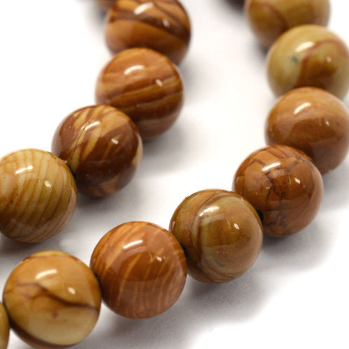 Gemstone Beads, Round, Wood Lace Stone, Petrified Wood, 8mm - BEADED CREATIONS